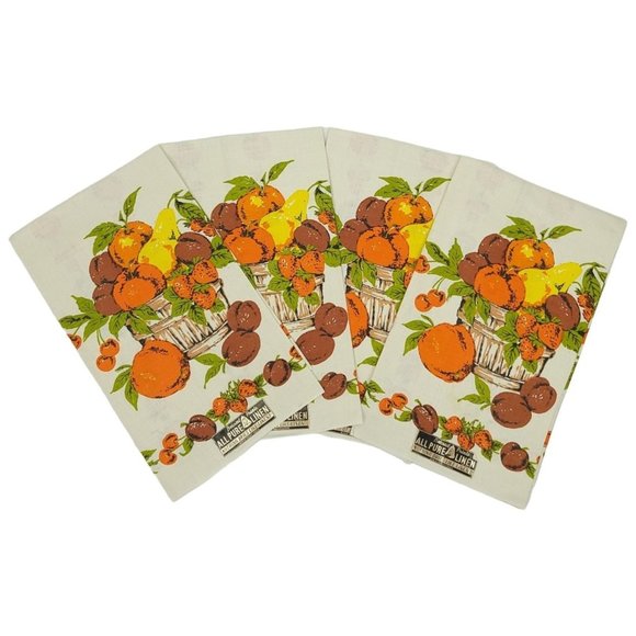 Belcrest Prints Other - Belcrest Prints Tea Towel Fruit Bowl Pears Apple Strawberries Linen NOS Lot of 4